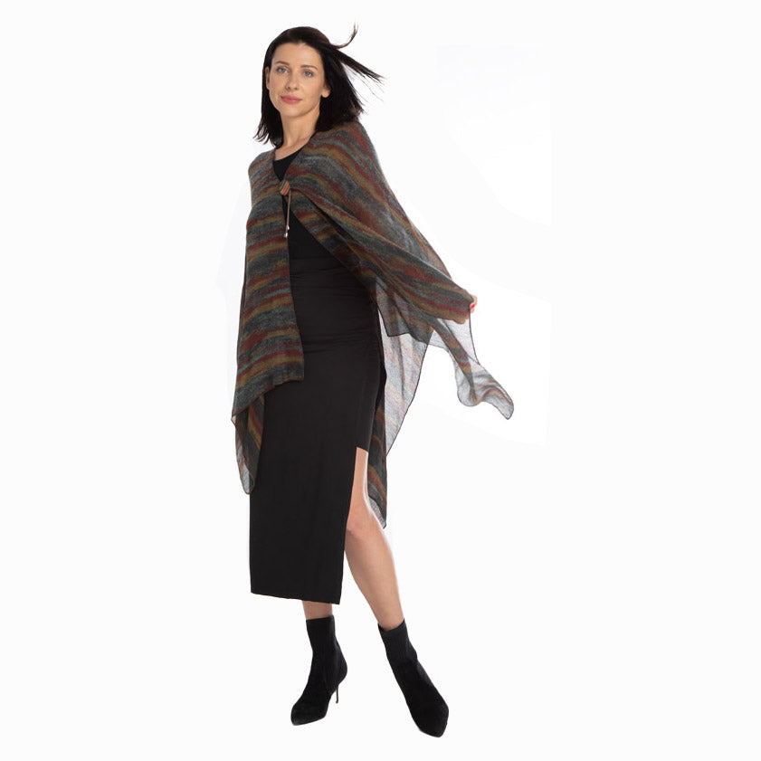 Gray Stripe Wool Ruana