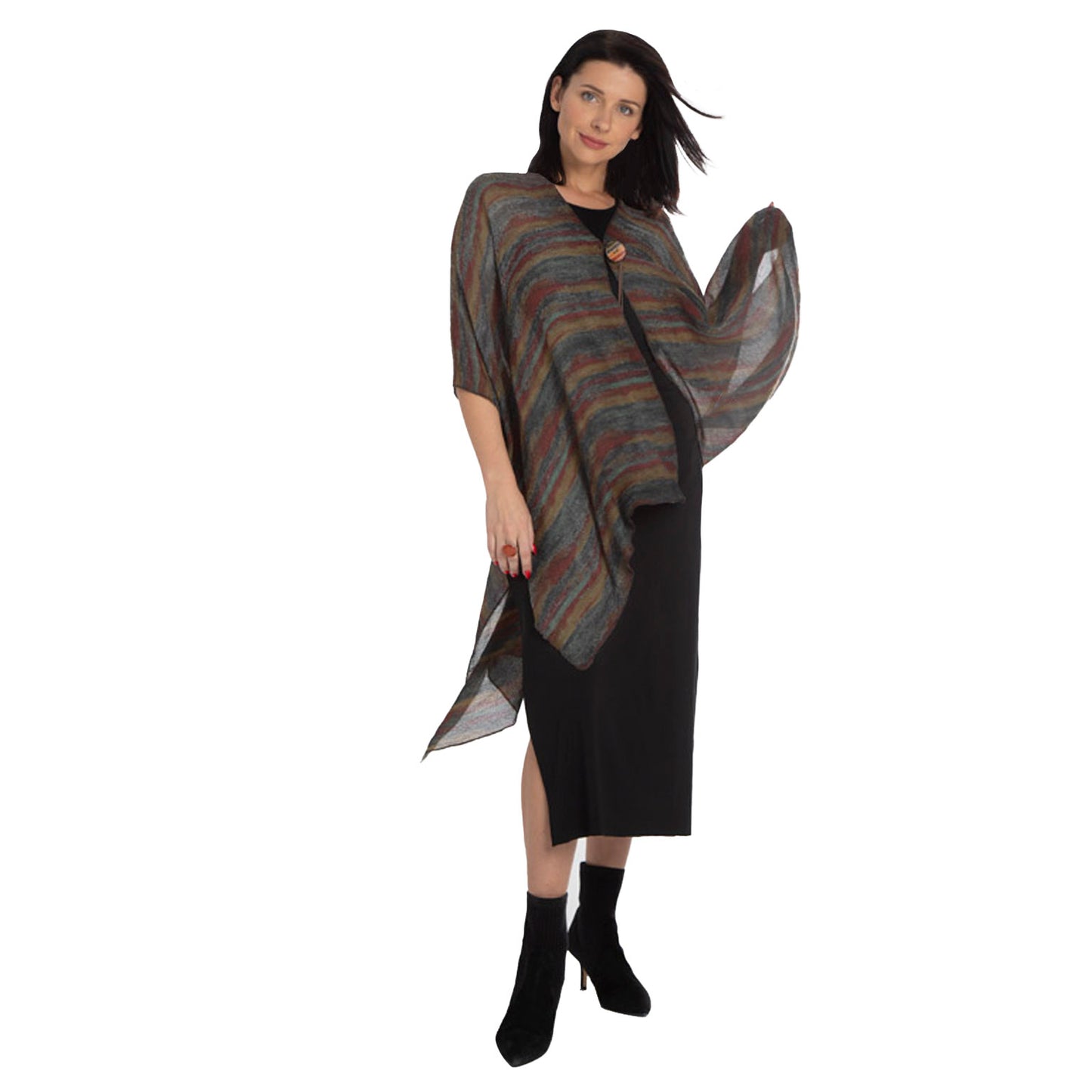 Gray Stripe Wool Ruana